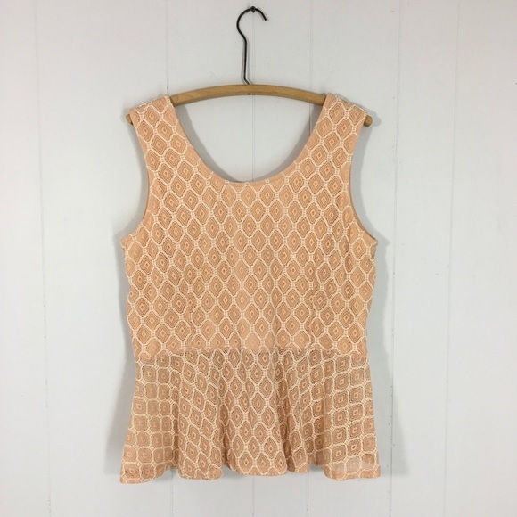 Dots Peach White Lace Scoop Top Tank 2X Flared Summer Diamond Motif - Picture 2 of 8